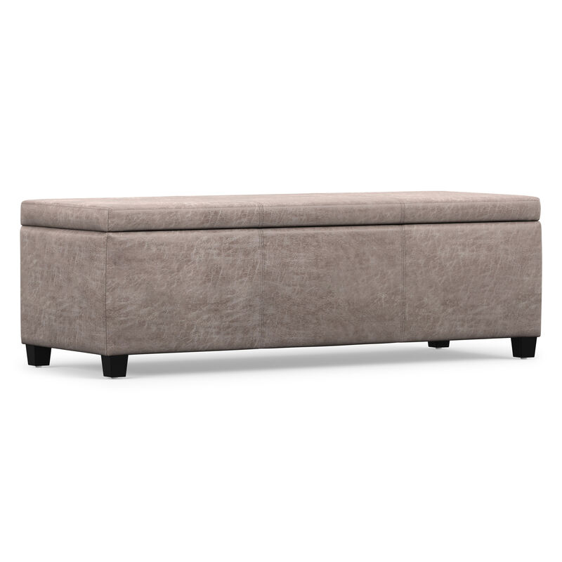 Avalon 48 inch Wide Contemporary Rectangle Storage Ottoman Bench in Distressed Grey Taupe Vegan Faux Leather, Assembled image number 7