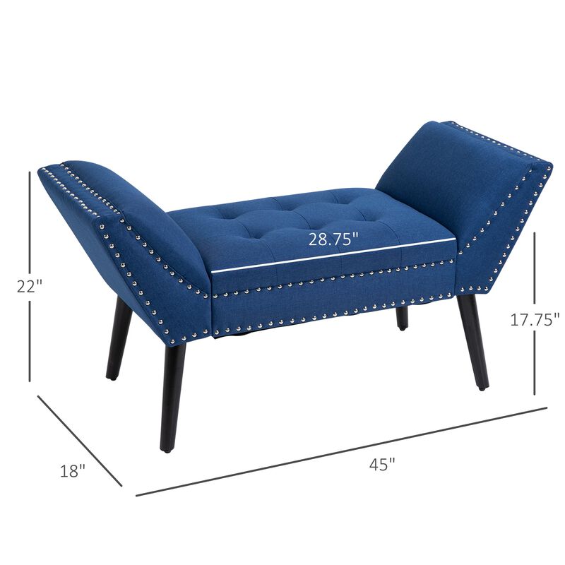 Blue Living Room Ottoman: Button Tufted Fabric Upholstered Bench