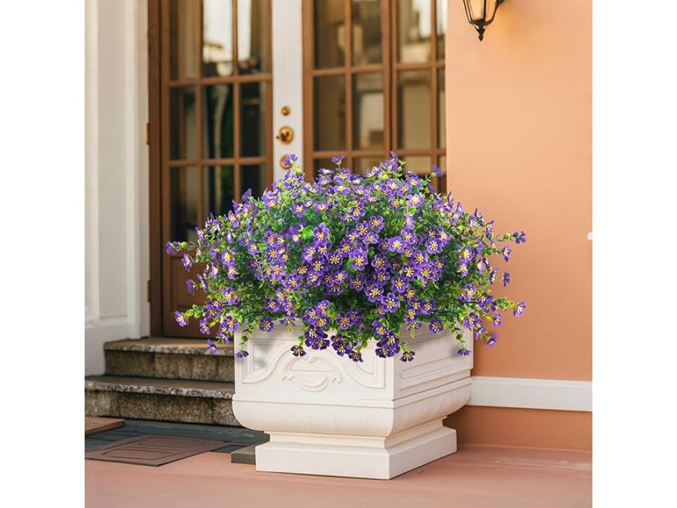 12 Pack Purple Artificial Outdoor Plants UV Resistant Garden Porch Decor