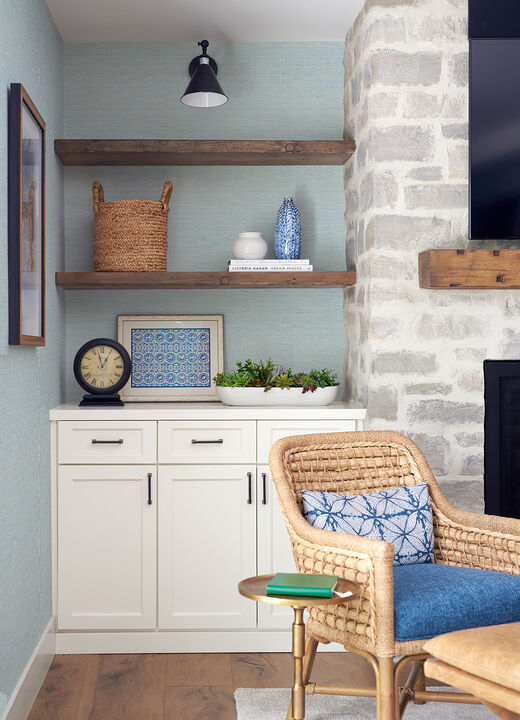 Agave Blue Faux Grasscloth Wallpaper