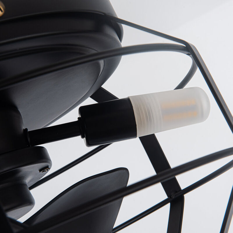 12.2 in. Matte Black Caged Propeller Ceiling Fan with Light and Remote