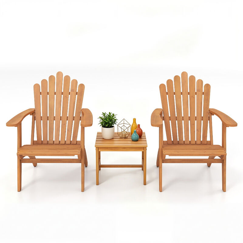 Outdoor Natural Adirondack Chair Set of 2 with Side Table for Garden Deck image number 4