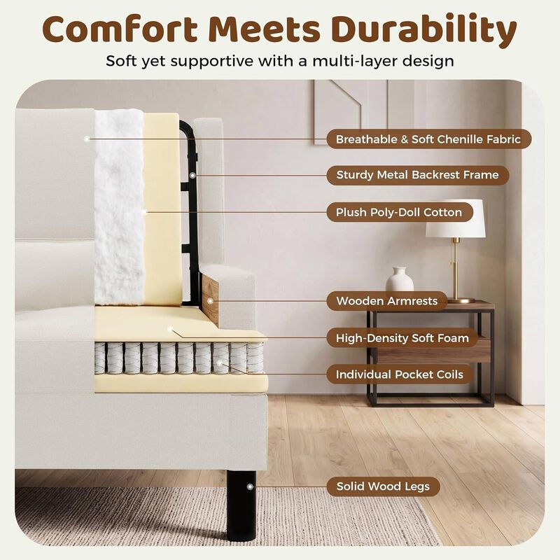 2 Pcs Upholstered Wingback Accent Chair, Modern Reading Armchair for Living Room, Bedroom, White image number 4