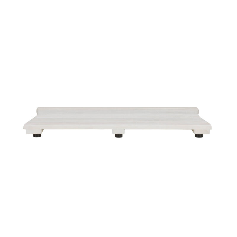 HomeRoots 23" White Teak Slat Non Slip Bath Mat image number 3