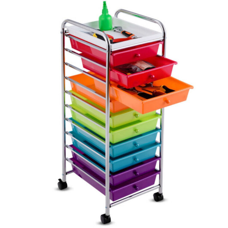10-Drawer Mobile Rolling Organizer Cart – Craft Utility Trolley with Smooth Casters
