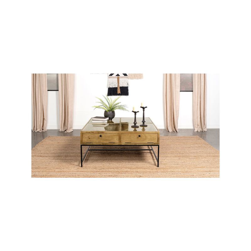 Coaster Stephie 4-drawer Square Glass Top Coffee Table Honey Brown