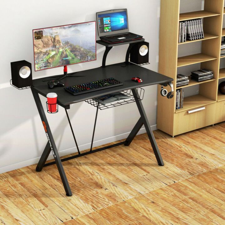 Multifunctional E-Sport Gaming Desk with Headset Hook and Cup Holder