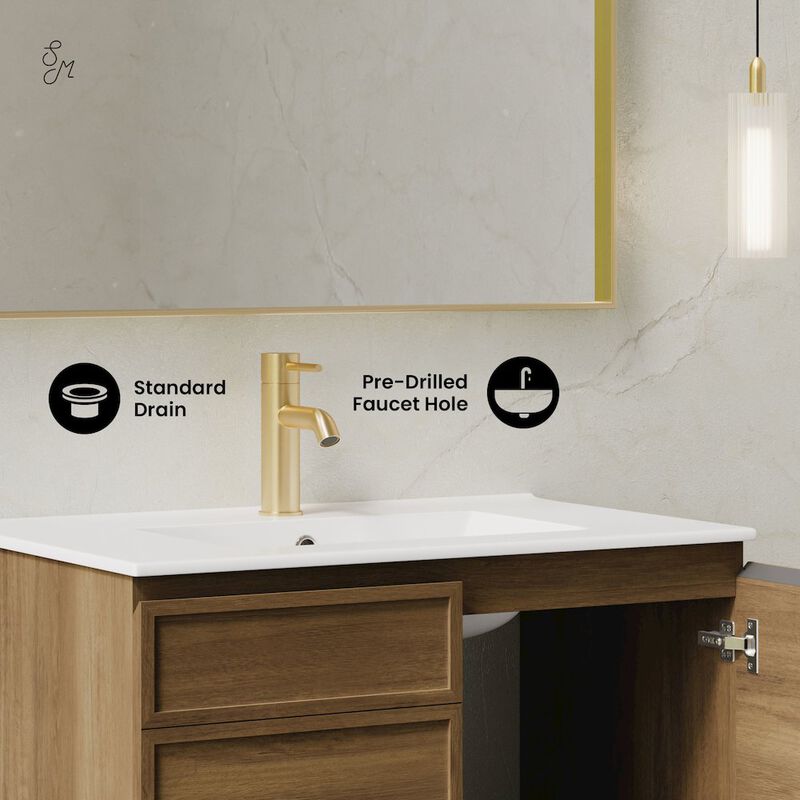 St. Tropez 30" Wall-Mounted Bathroom Vanity in Brown Oak with Sink Top image number 8