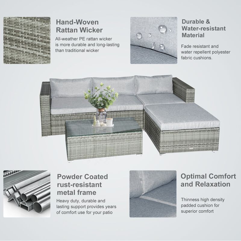 5 Piece Outdoor Patio PE Rattan Wicker Sofa Conversation Set Sectional Furniture Set