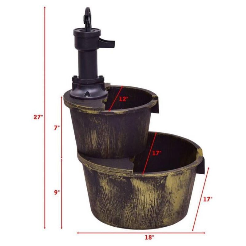 Outdoor 2-Tier Rustic Barrel Water Fountain with Submersible Pump for Charming Garden or Patio D&eacute;cor image number 4