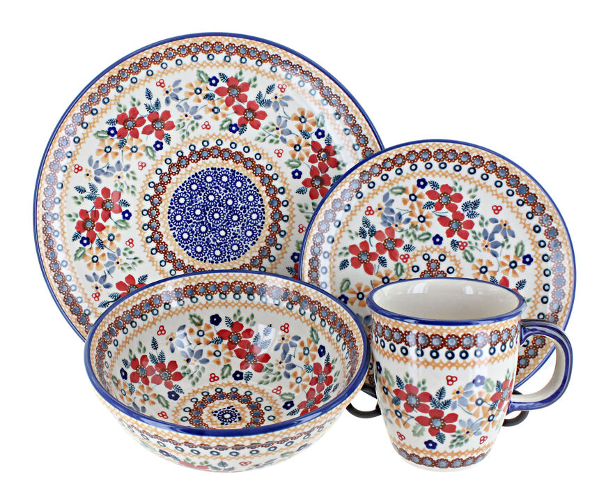 Blue Rose Polish Pottery Halsey 4 PC Place Setting - Service for 1