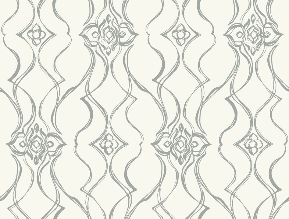 Pirouette White & Silver Wallpaper
