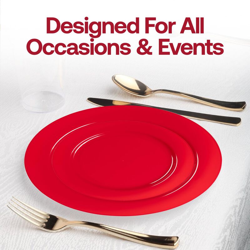 Solid Red Holiday Round Plastic Wedding Value Set (30 Sets) image number 6