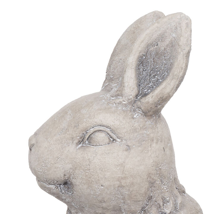 Antique Styled Raw Textured Polyresin Standing Rabbit Planter, Gray - Benzara