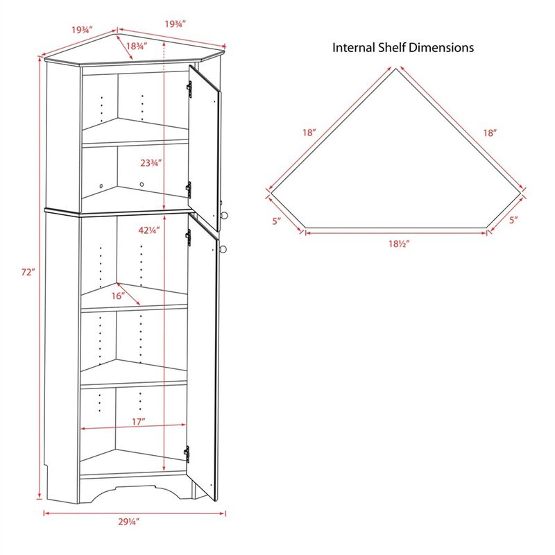 Prepac Elite Tall 2-Door Corner Storage Cabinet, White