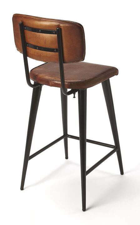 HomeRoots 28" Brown And Black Genuine Leather And Iron Bar Chair