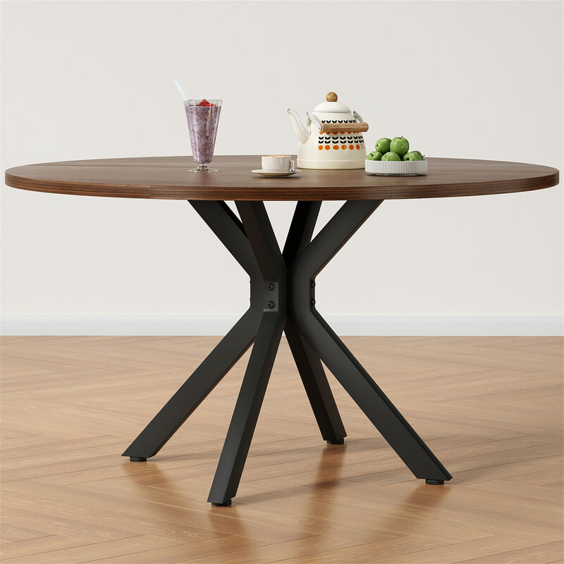 47.2" Solid Wood Round Dining Kitchen Table with Intersecting Pedestal Base image number 6
