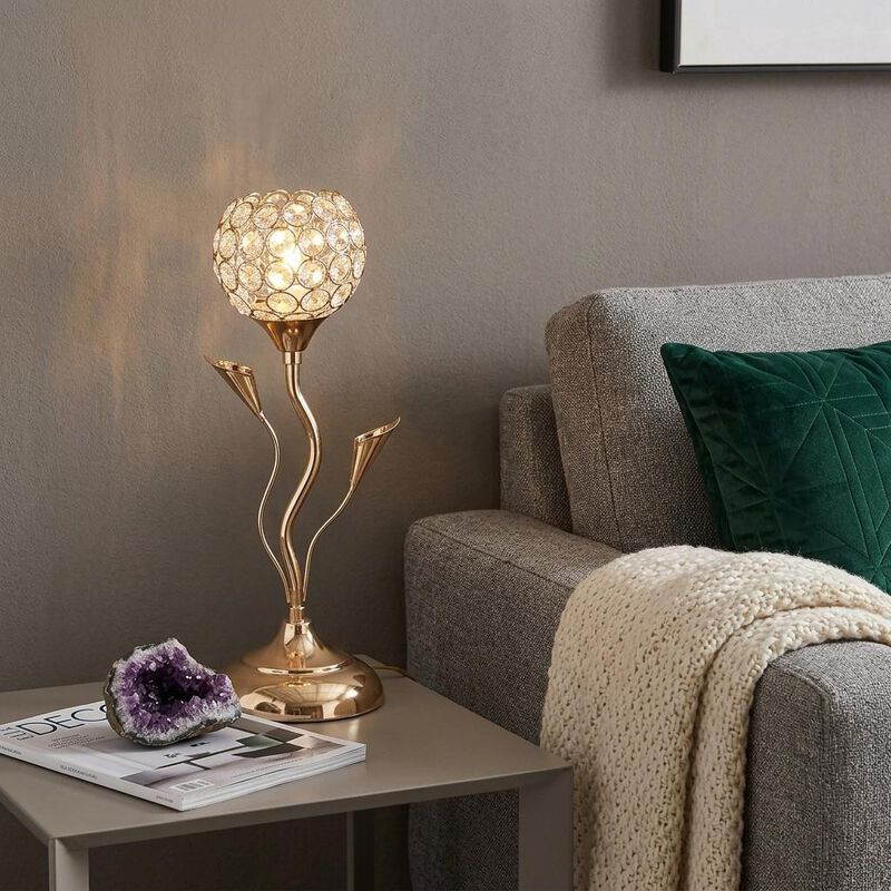HomeRoots 14" Gold Bedside Table Lamp With Clear Novelty Shade image number 1
