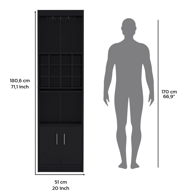 Pisek Bar Cabinet 5-Tier, Wine Cabinet, Liquor Cabinet, 12 Bottle Cubbies, 5 Shelves, White, Living Room