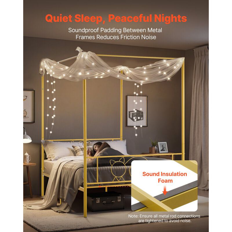Full Size Metal Canopy Bed Frame, Gold, Four Poster Design with Steel Slat Support image number 6