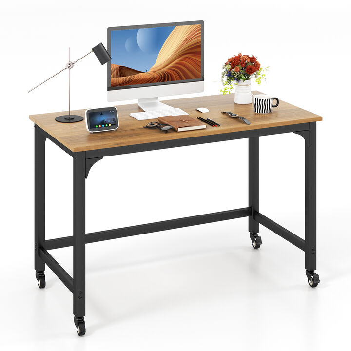 48" Rolling Computer Desk with Heavy-duty Metal Frame for Home and Office