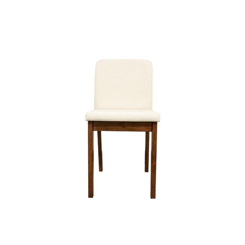 Zory 5pc Dining Table Set, 4 Padded Chairs, Beige Burlap, Brown Wood - Benzara