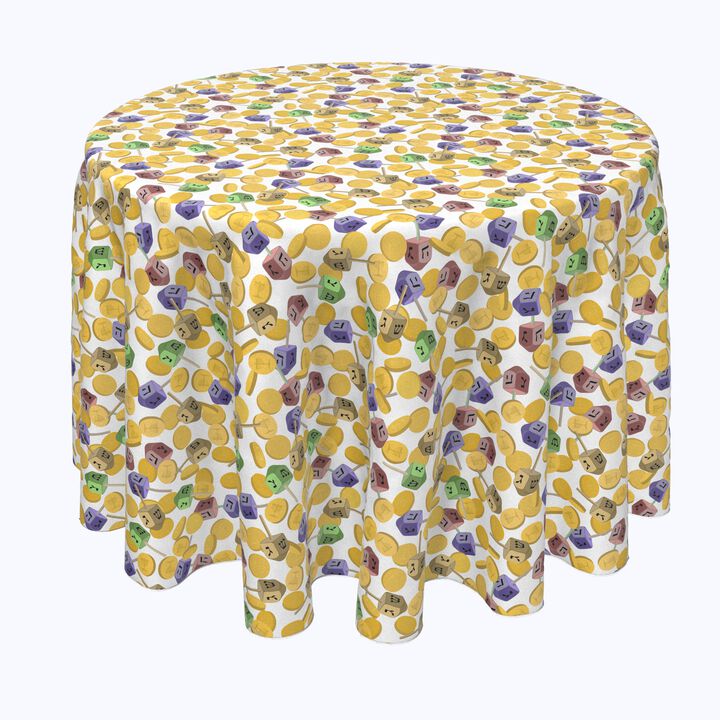Fabric Textile Products, Inc. Round Tablecloth, 100% Polyester, Spin and Win Dreidel Fun