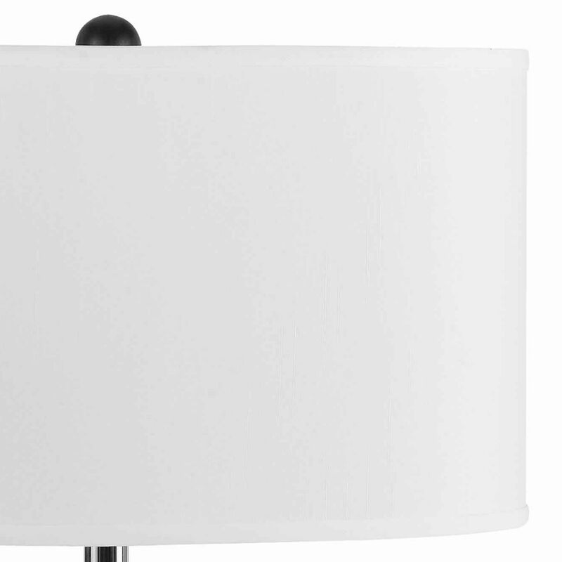 Glass Body Table Lamp with Drum Shade and Bubble Design, Blue and White - Benzara