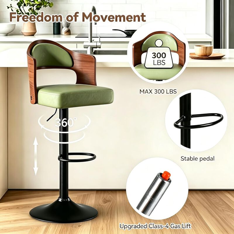 Modern Rustic Dual-Color Swivel Bar Stools Set of 2, Height Adjustable Counter Height Stools with Footrest, 360 Degree Commercial Kitchen Chairs for Home, Hotel image number 4
