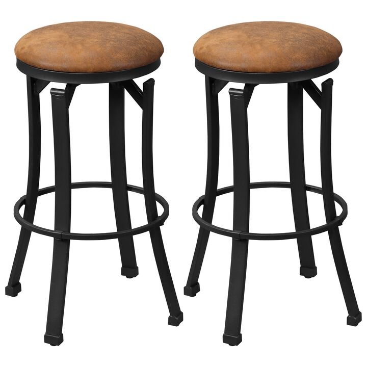 Bar Stools Set of 2, Vintage Barstools with Footrest, Microfiber Cloth Bar Chairs 29" Seat Height with Powder-coated Steel Legs, Brown