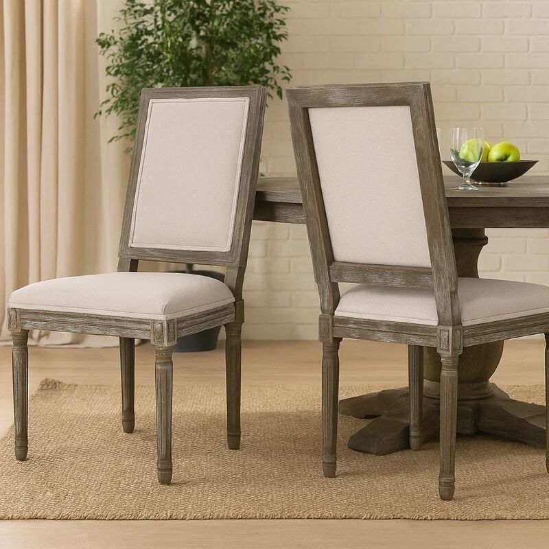 Side Dining Chair Set of 2, Wheat Beige Polyester, Distressed Brown image number 1