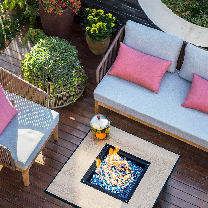 OuterMust 30 Inch Propane Fire Pit Table 50,000 BTU with Lid & Blue Glass Bead