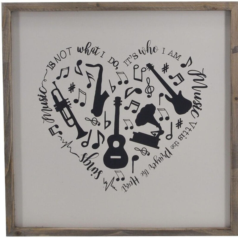 HomeRoots 16" X 16" Black And White Heart Music Wood Square Framed Art image number 3