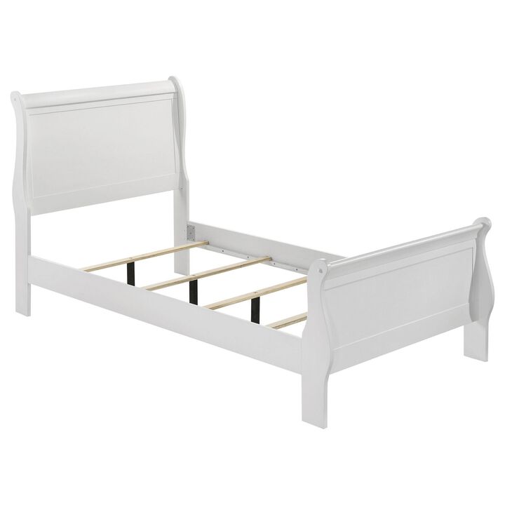 Nim 4pc Twin Size Bedroom Set, Dresser, Modern White Sleigh Headboard - Benzara