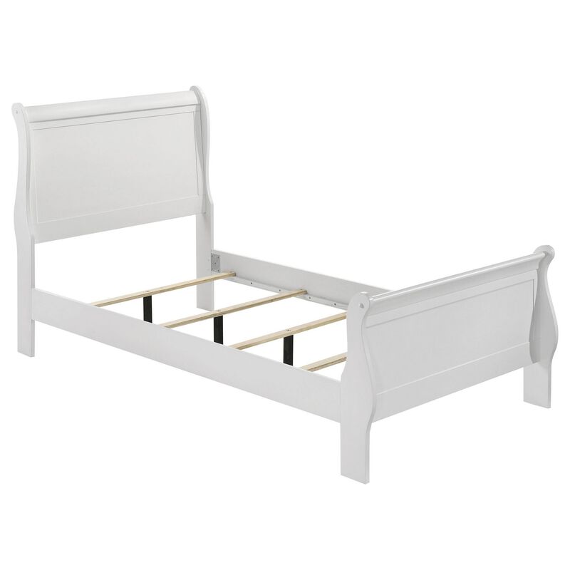 Nim 4pc Twin Size Bedroom Set, Dresser, Modern White Sleigh Headboard - Benzara
