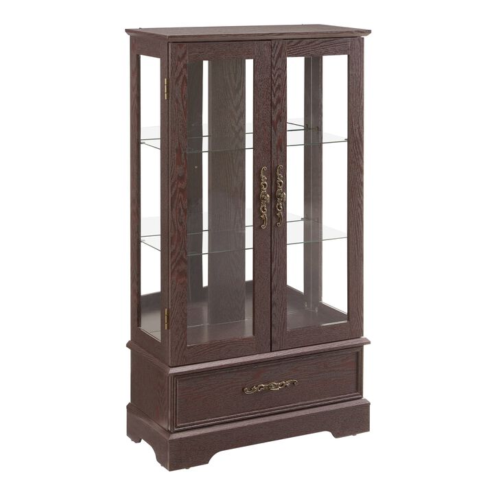 25.98 in. Display Cabinet with 1 Drawer and 2 Glass Doors