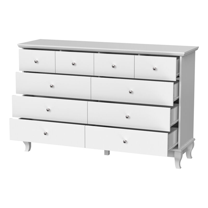 10-Drawers White Wood Chest of Drawer Accent Storage Cabinet Organizer 55.1 in. W x 15.7 in. D x 35.4 in. H