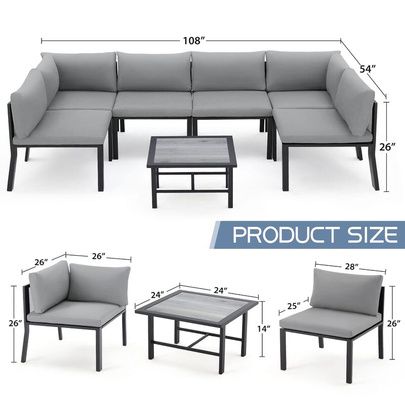 Mondawe 7 Pieces Metal Outdoor Furniture Sets Patio Sectional Sofa Garden Conversation Sets for Backyard,Balcony, Lawn, Garden image number 1