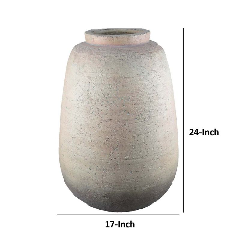 Kilu Decorative Vase, Rugged Texture, 24 Inch Metallic Gray Resin