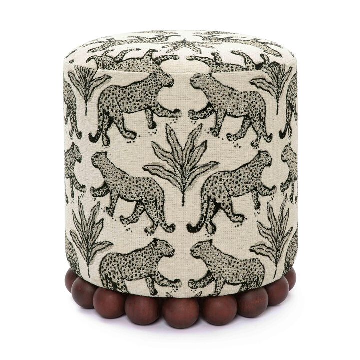 Dex Taupe Leopard Jacquard Ottoman