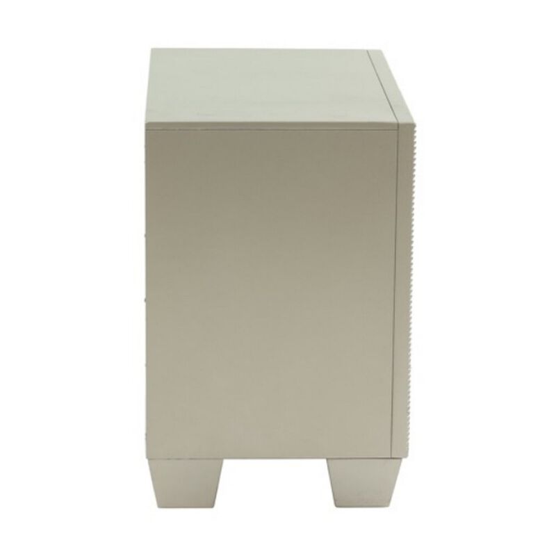 Dem 26 Inch Nightstand with 2 Drawers, Platinum Trim, Silver Wood Finish - Benzara