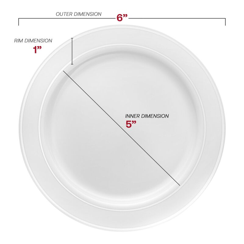 6" White with Silver Edge Rim Plastic Pastry Plates (240 plates) image number 2