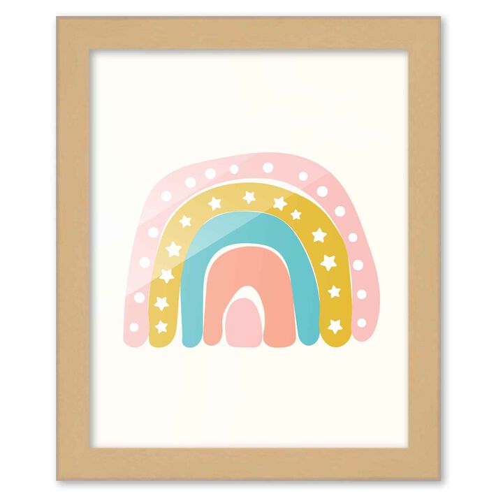 8x10 Framed Nursery Wall Art Boho Rainbow Poster In Natural Wood Frame For Kid Bedroom or Playroom