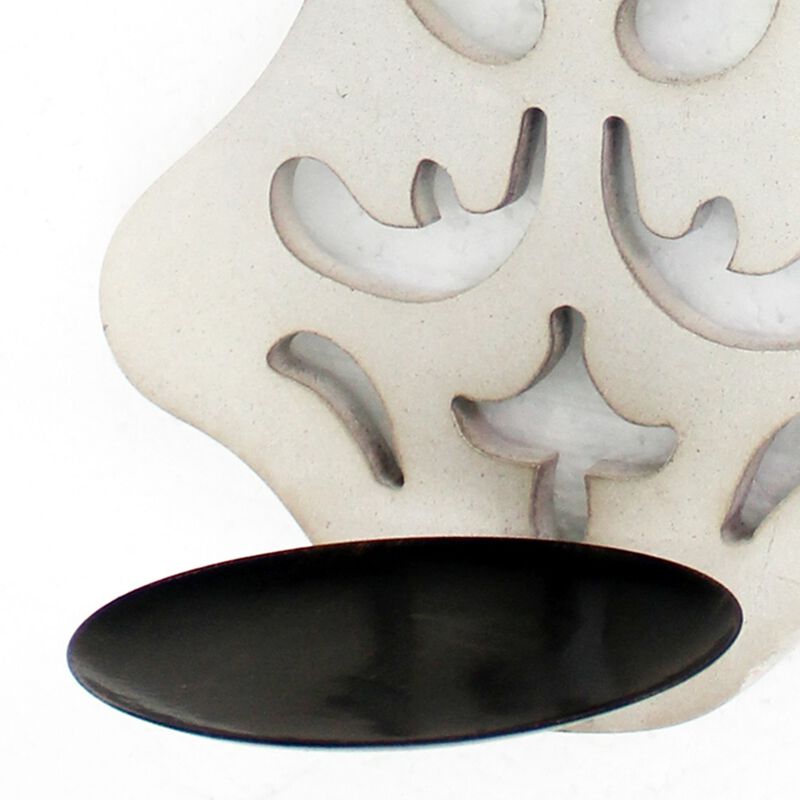 Cross Shaped Wooden Candle Holder Set of 2 with Scrolled Engravings, White