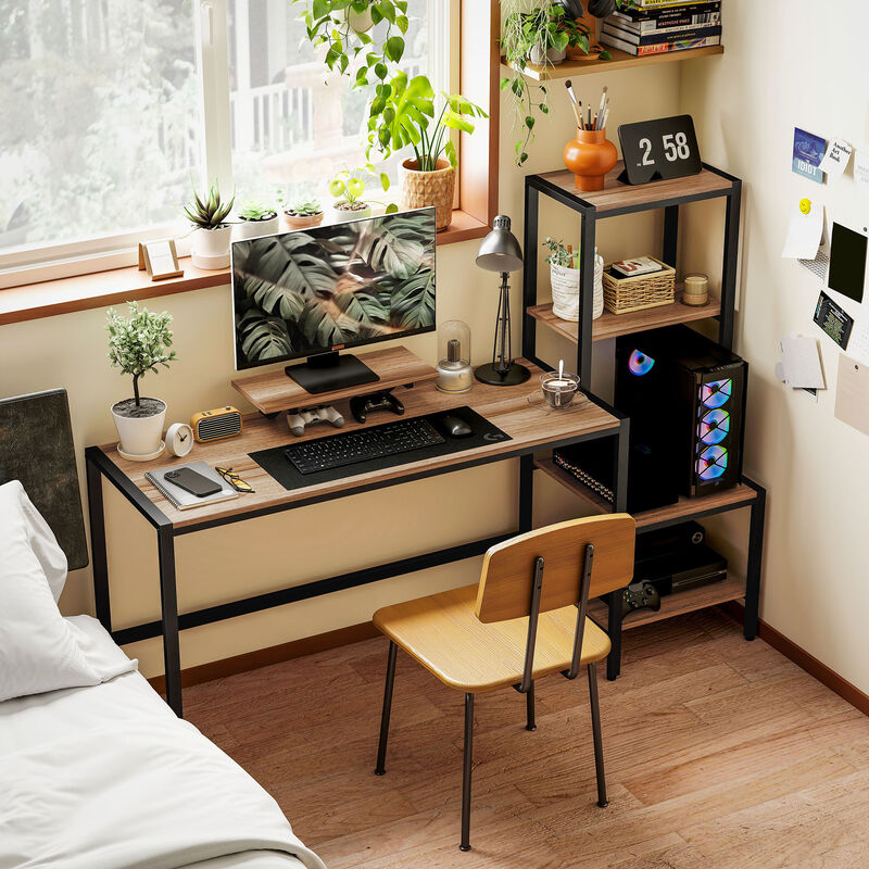 Hivvago 67" Study Desk with Monitor Stand and Reversible Shelving image number 1