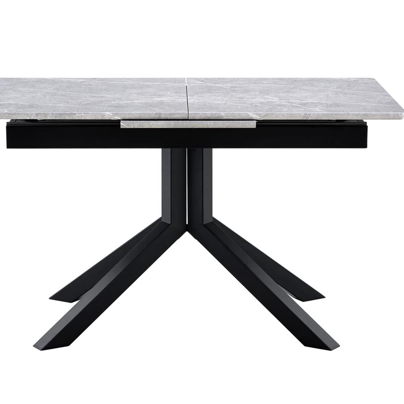Rectangular Extendable Dining Table Laminated MDF top with geometric metal legs Modern dining table with automatic pop up leaf image number 6