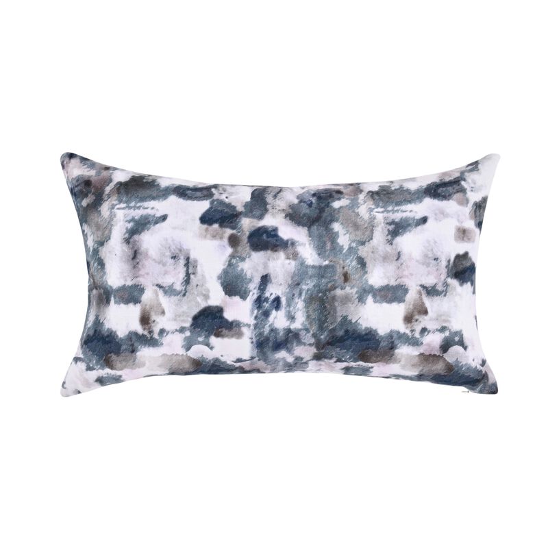 Lumbar Accent Throw Pillow, 14x26, Cotton Linen, Blue Watercolor Print - Benzara