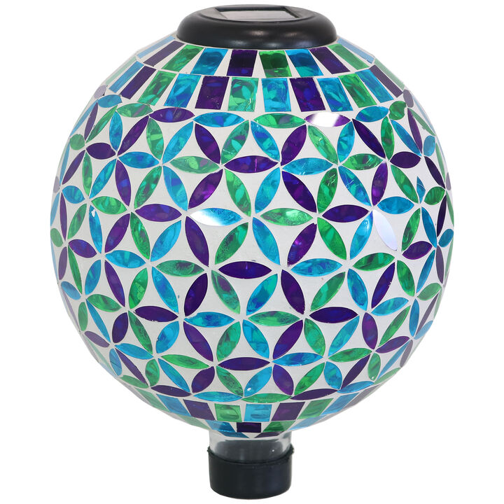 Sunnydaze Cool Blooms Glass Gazing Ball with Solar Light - 10 in