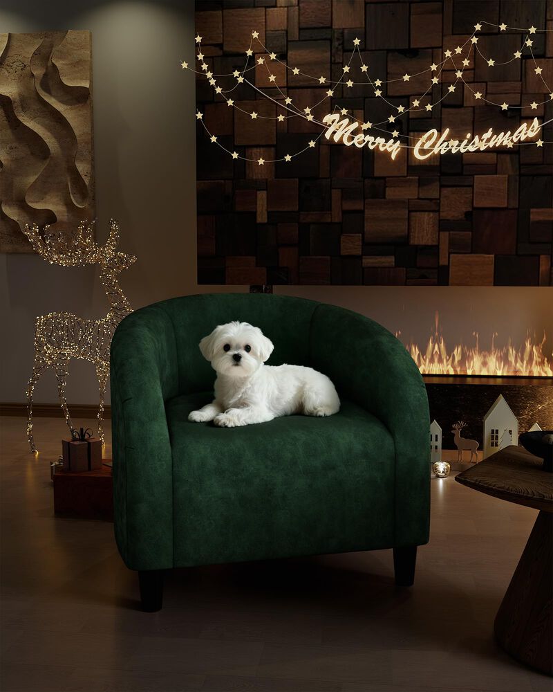 Modern Barrel Accent Chair, Soft Padded Round Armchair in Suede & Boucle Fabric, Ideal for Living Room, Bedroom and Lounge image number 2