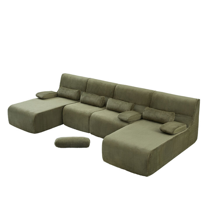 Merax Modular Corduroy Sofa with Arm Pillows, Vacuum-Compressed Packaging